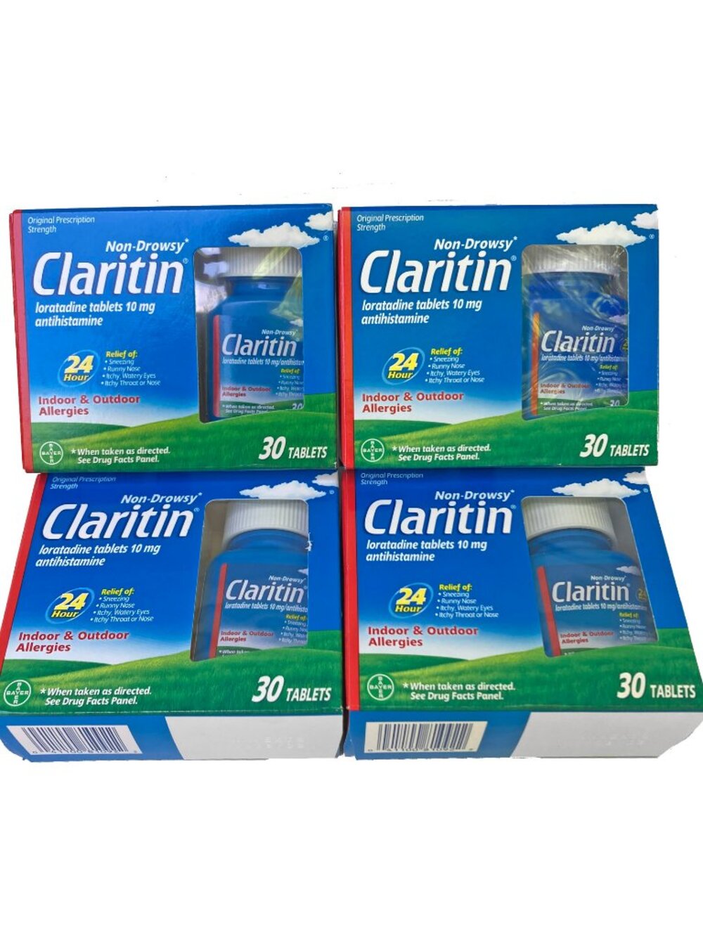 NEW! Lot of 4 Claritin 24 Hr Non-Drowsy Allergies! Loratadine 10mg 120 Tablets